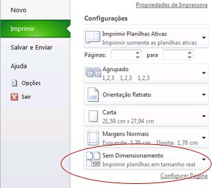 Opções de escala