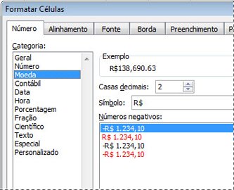 Caixa de diálogo Formatar Células